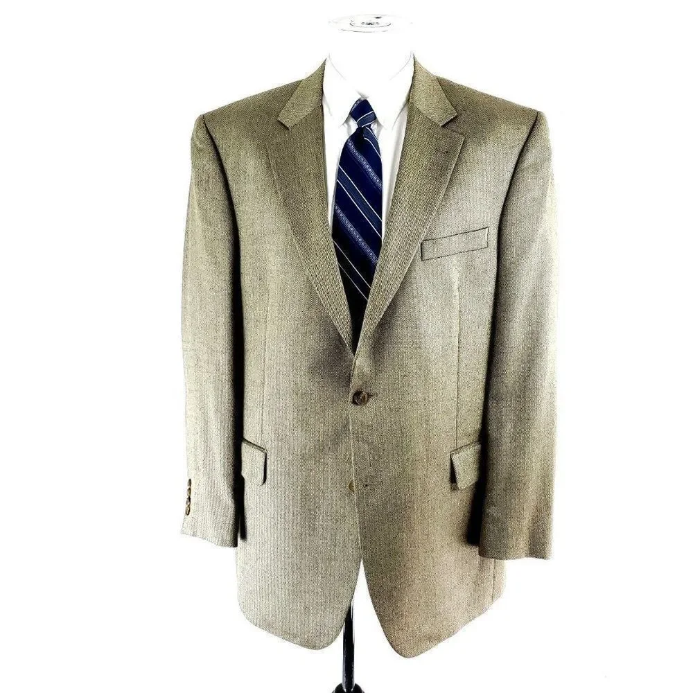 Jos A Bank Signature Camel Hair Silk 2‎ Button Sport Coat 44L Tan Herringbone
